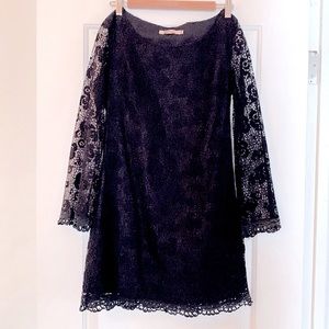 Black Lace Long Sleeve Mini Dress